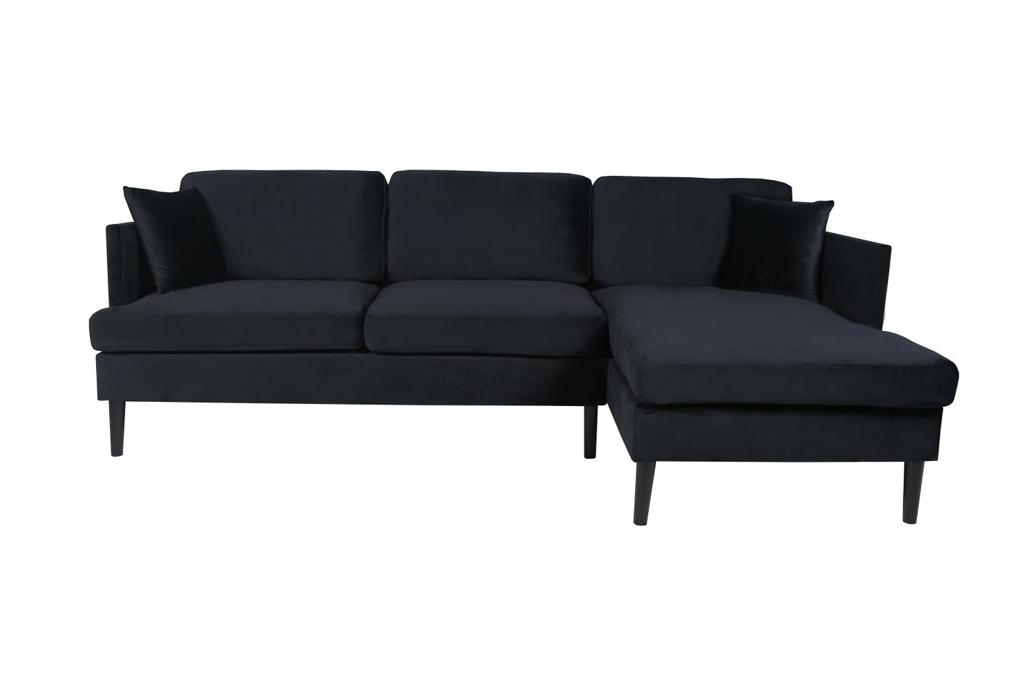 L-shape Sectional Sofa Velvet Right Hand Facing with Solid Wood Legs and Removable and Washable Seat Cover，Black - image 2 of 7