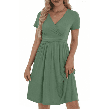 UVN Dresses for Women Deep V Neck Short Sleeve Summer Sundress Midi Party dress with Pocket