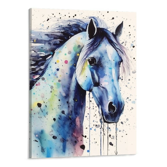 ONETECH Canvas Wall Art Horse Print Picture Colourful Oil Painting Photo with Framed Artwork for Walls - 20x16 Inch White