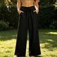 thumbnail image 2 of Qulqfy Linen Pants for Women Wide Leg Baggy Plus Size Casual High Rise Embroidered Black Jogger Sweatpant XL, 2 of 7