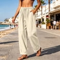 thumbnail image 2 of CHGBMOK Womens Cotton Linen Pants Baggy Boho Casual Palazzo Pants Wide Leg Long Lounge Trousers with Pockets, 2 of 6