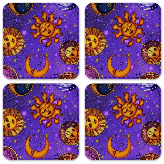 Vinyl Drink Coasters - Set of 4 - Moon Faces - Image by Dan Morris