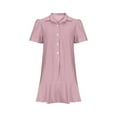 thumbnail image 5 of ZZwxWA Womens Summer Fashion T-Shirt Dress Casual Half Open Shirt Hem Ruffle Button Solid Color Dress Loose Pleated Mini Dresses, 5 of 5