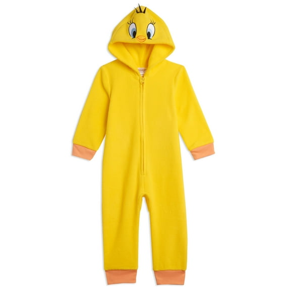 LOONEY TUNES Tweety Bird Toddler Girls Zip Up Costume Pajama Coverall Toddler to Little Kid