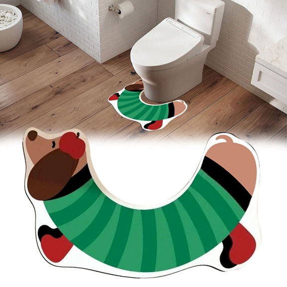 Sausage Dog U-Shaped Toilet Floor Mat Green Clothes Sausage 40Cm * 60Cm Polyester Carpet Color:D Material:Silica Gel