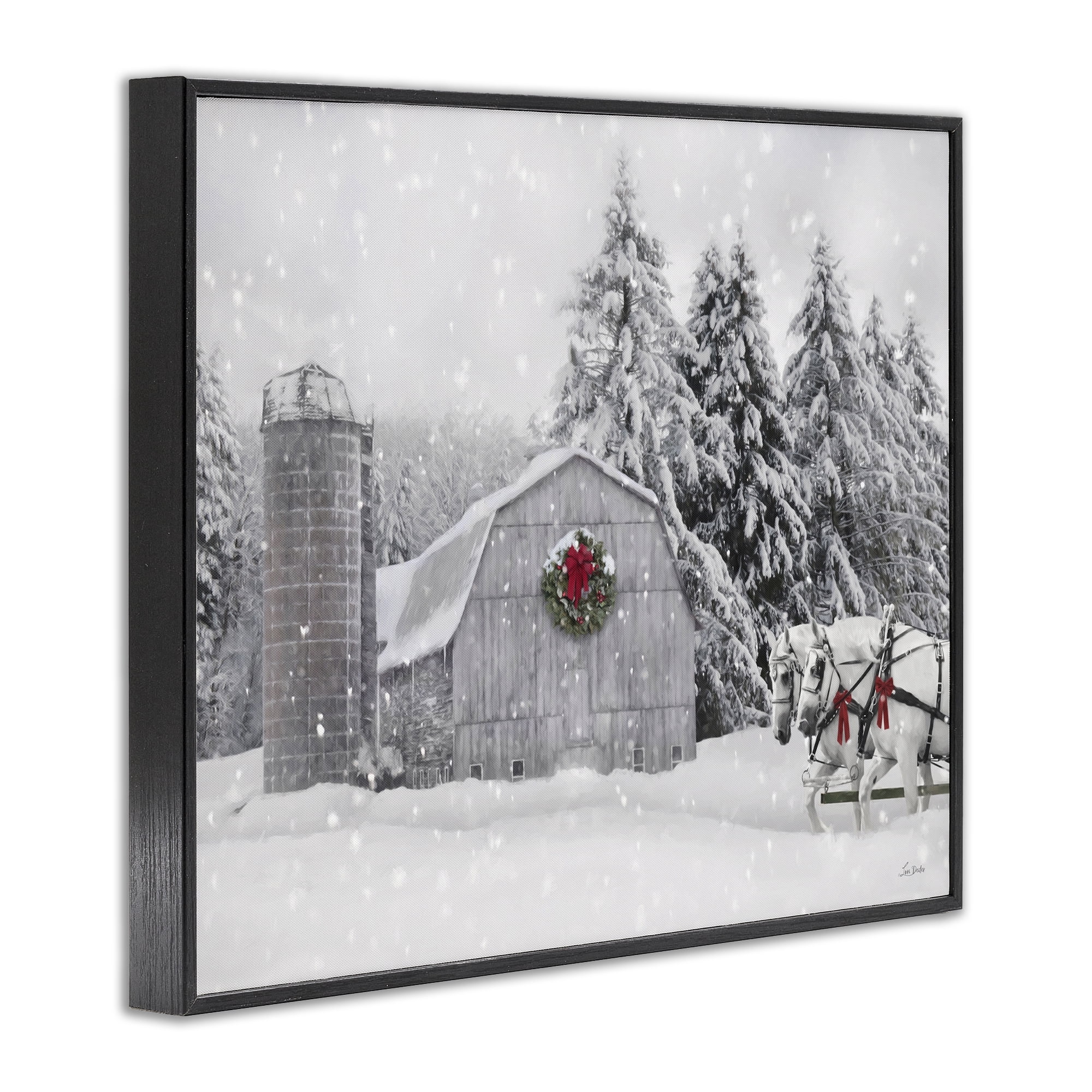 Stupell Industries Snowy Barn & Horses Holiday Painting Black Framed Art Prints Wall Art, 30 x 24