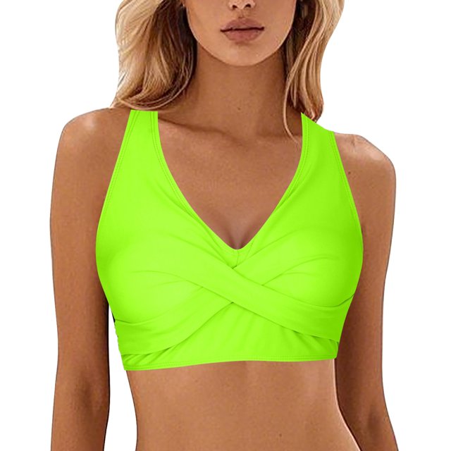 Zmoon Women's Halter Neck Printed Two-Piece Swimsuit Top (Removable Bra Pad)
