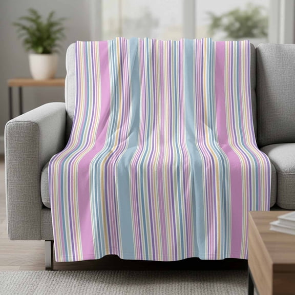 Flannel Fleece Throw Blankets Minimalist Vertical Stripe Colorful Art Throws Blankets, Modern Abstract Lightweight Soft Warm Blanket for Couch Sofa Bed Living Room All Season Use, 30x40in