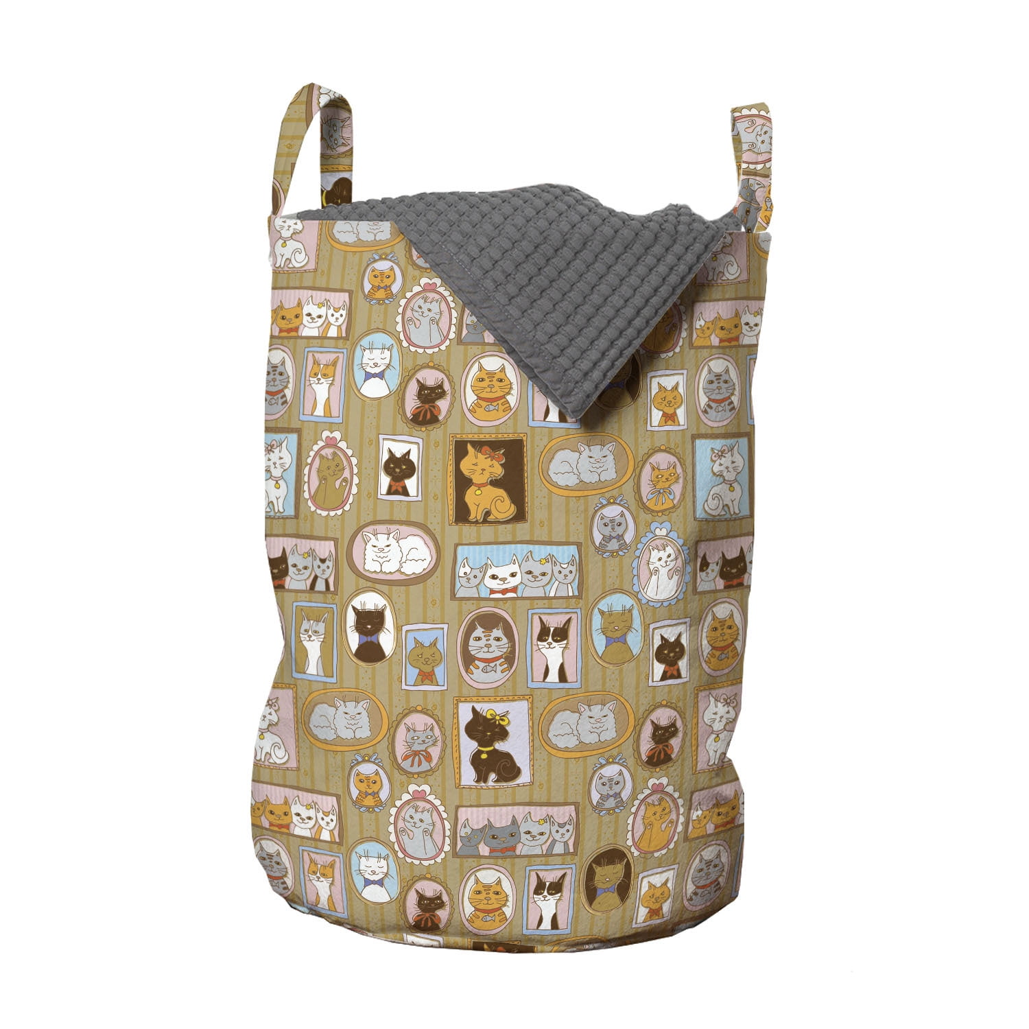 Cat Laundry Bag, Family Tree of a Kitty with Portraits Domestic Feline