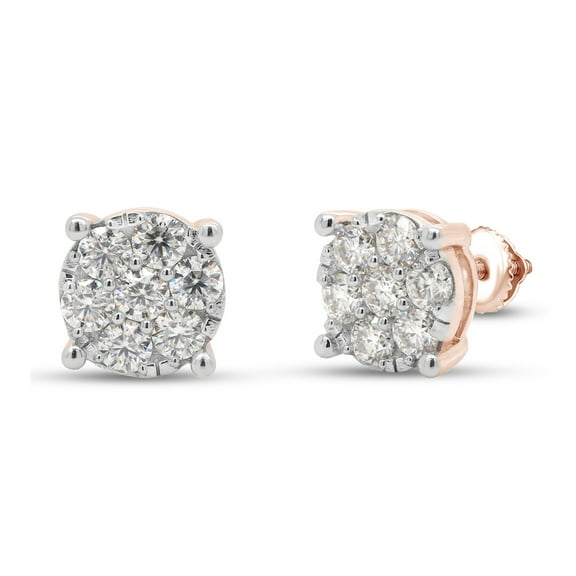 1 1/5 Carat Round Cut Lab Created Moissanite Diamond Cluster Stud Earrings In 14k Rose Gold Over Sterling Silver Jewelry For Women (G-H Color, VVS1 Clarity, 1.20 Cttw)