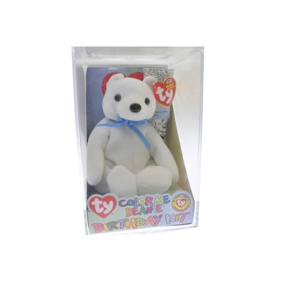 TY Color Me Beanie Birthday Kit Bear w/ Markers Blue Ribbon (7.5 inch)