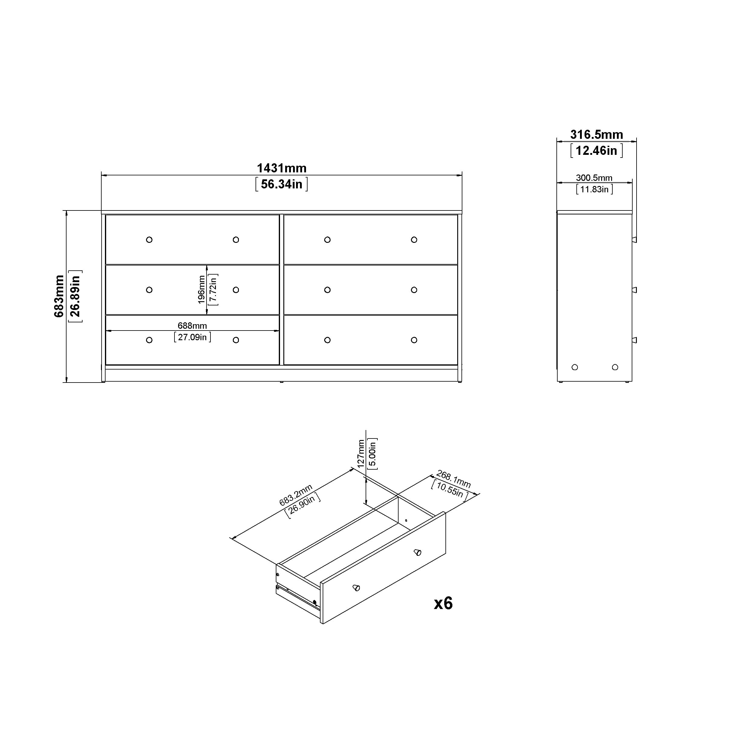 Studio 6 Drawer Double Dresser, Grey