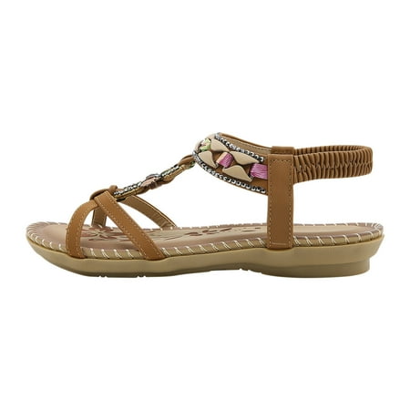 

Wmkox8yii Bohemian Flat Flower Rhinestone Sandals Outer Beach Sandals