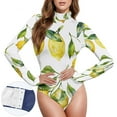 thumbnail image 3 of Lemons and Leaves Women's Mock Turtle Neck Long Sleeve Tops Bodysuit Jumpsuit One Piece Leotards Shirt, 3 of 8