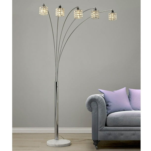 HomeGlam Flair 83"H LED Dimmable 5light Crystal Shade Arch Floor Lamp