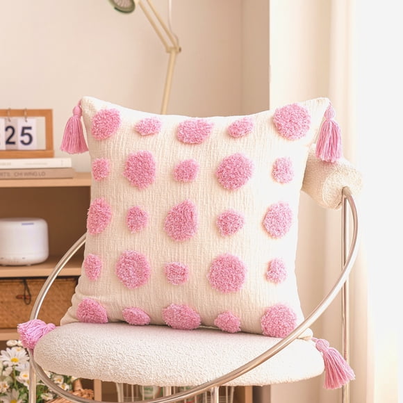 Nvzi Fundas de almohada bohemias súper suaves, cojines decorativos para sofá de primavera, cojín para sala de estar, 18 x 18 pulgadas, rosa
