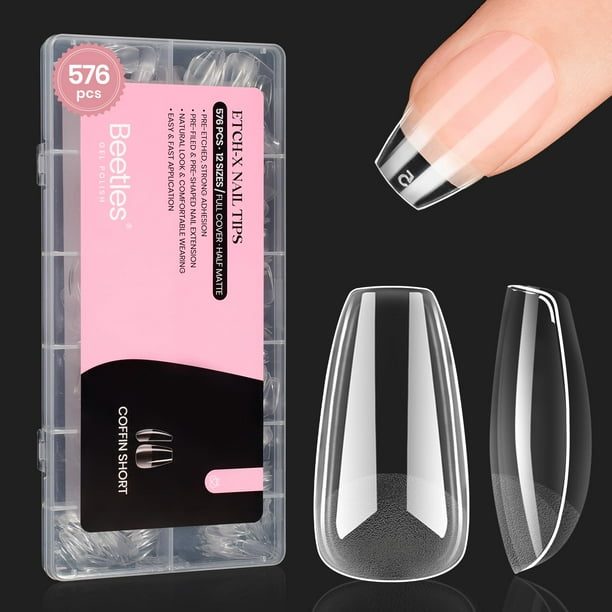 Fake Nails Beetles Short Coffin Uñas Puntas para uñas, 576 unidades