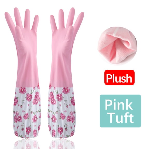 1 Pair Dishwashing Gloves, Reusable Household Gloves, Kitchen Gloves, Long Sleeve, Thick, Cleaning, Washing, Antiskid Household Dish Washing Cleaning Gloves Flower Rubber Velvet Clearance