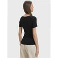thumbnail image 3 of Womens Summer Short Sleeve Tops Square Neck Ribbed Slim Fitted Shirts Casual Tee Tshirt, 3 of 4