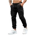 thumbnail image 3 of MXALUOB Men's Cargo Joggers Drawstring Cuffed Ankle Elastic Waist Pants with Multi Pockets Regular Fit Solid Color Pull On Trousers, 3 of 6