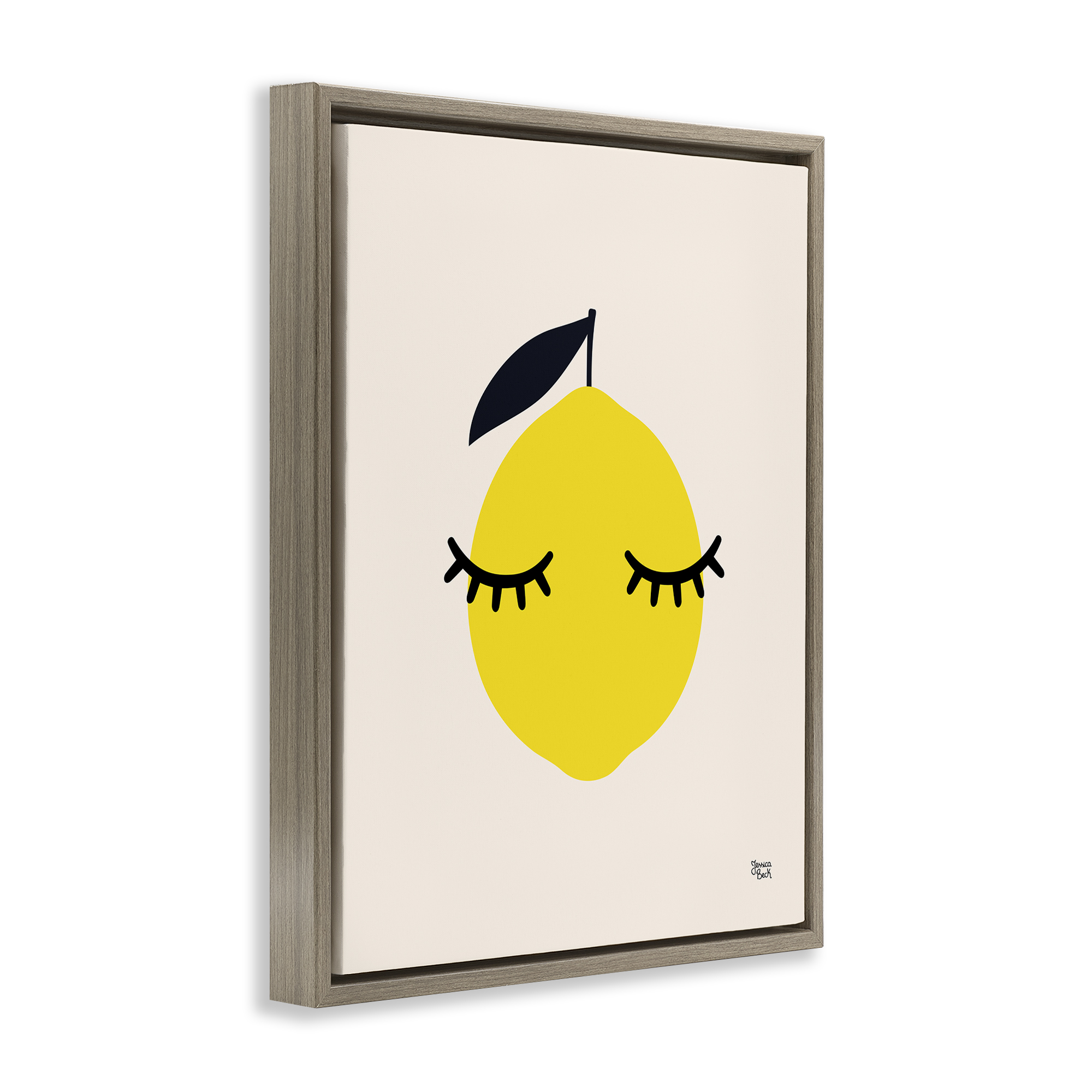 Stupell Industries Lemon with Eyelashes Food & Beverage Painting Brown Floater Framed Canvas Art Print Wall Art, 25 x 31