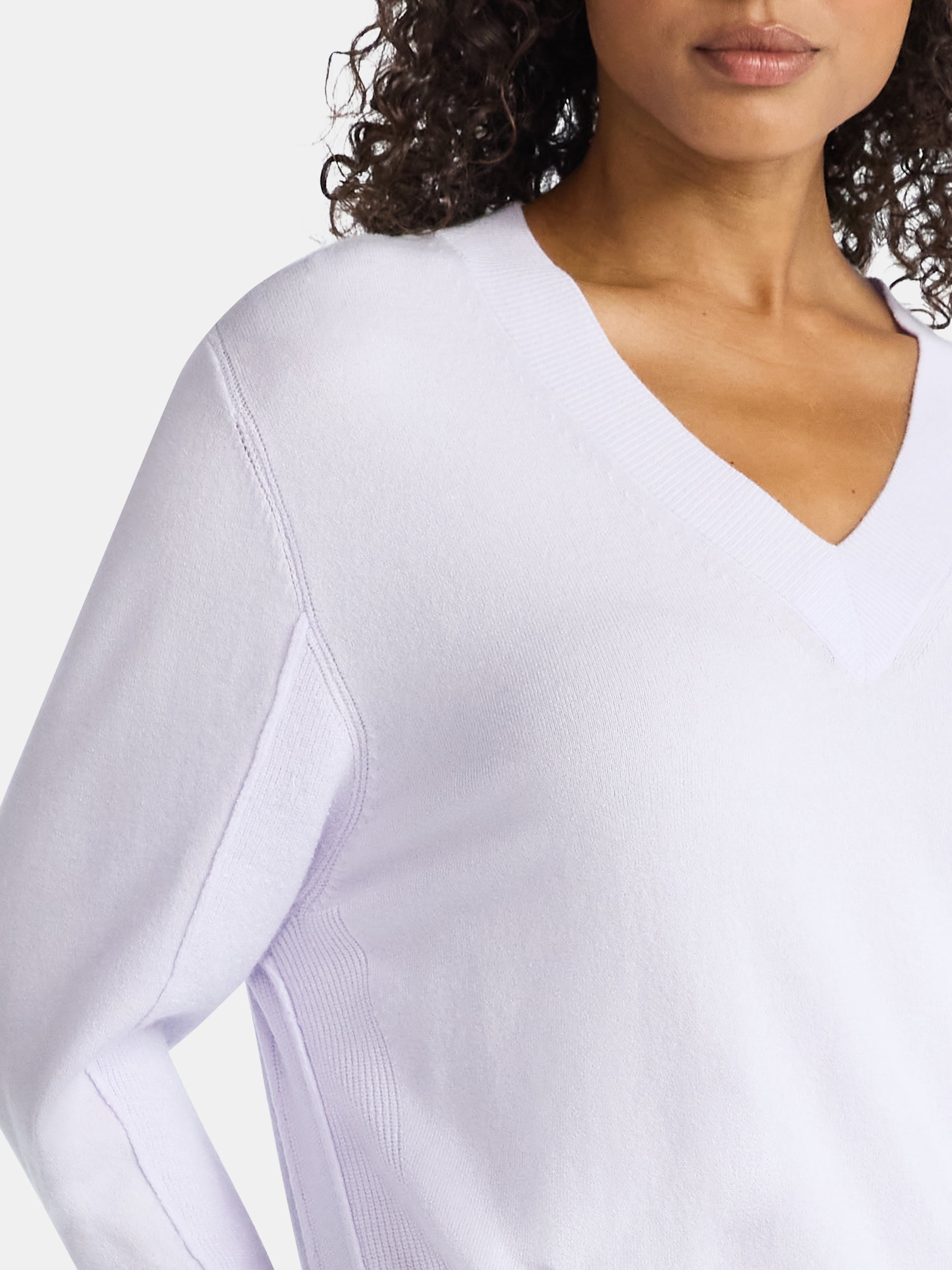 Time and Tru Women's Ribbed Panel V-Neck Sweater with Long Sleeves, Midweight, Sizes XS-XXXL