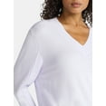 thumbnail image 4 of Time and Tru Women's Ribbed Panel V-Neck Sweater with Long Sleeves, Midweight, Sizes XS-XXXL, 4 of 5