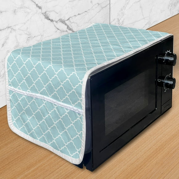 Garden Microwave Oven Cover, Big and Small Florets Daisies Spring Field Rural Cottage Corsage Design, Water Resistant Organizer with Pockets for Kitchen, 36" x 12", Pale Blue White, by Ambesonne