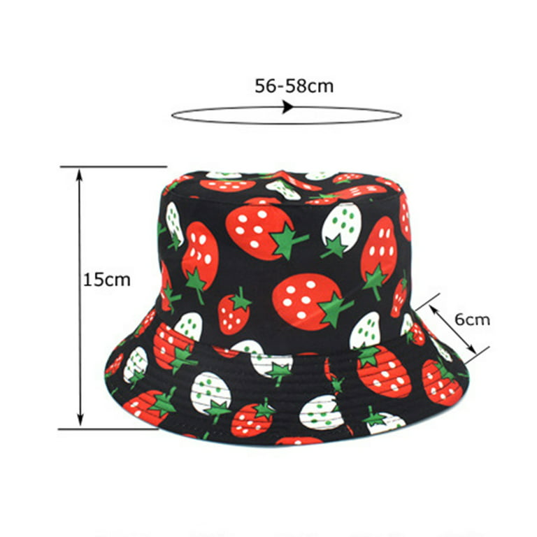 Beppter Bucket Hat Sun UV Protection Hat Bucket Hats Strawberry Print  Fisherman Hat Wear Cap Unisex Outdoor Party For Women White 