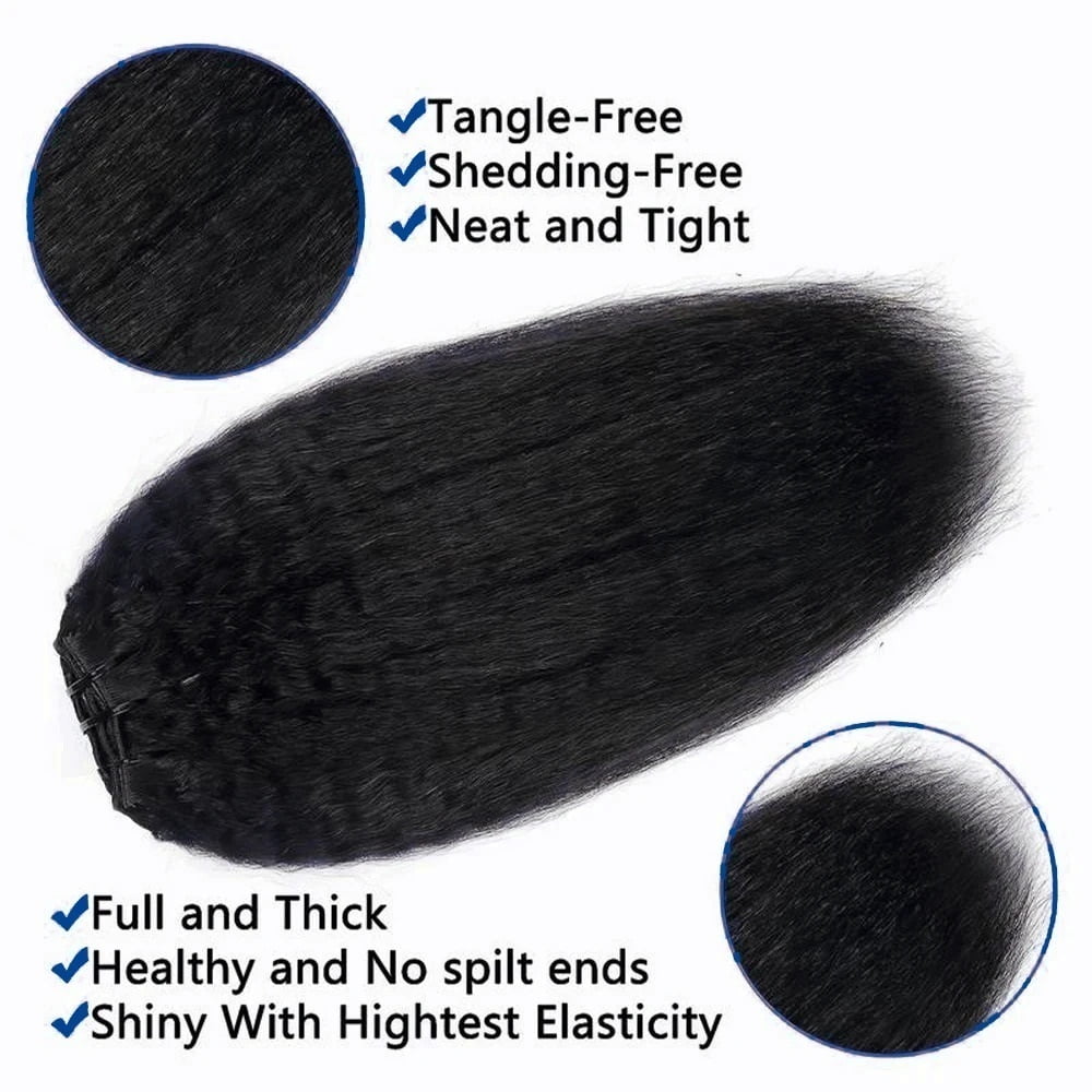 Kinky Straight Clip In Hair Extensions Real Human Hair Yaki Straight Clip Ins for Black Women Full Thick Remy Hair Extensions 8 Pcs 120g with 18 Clips