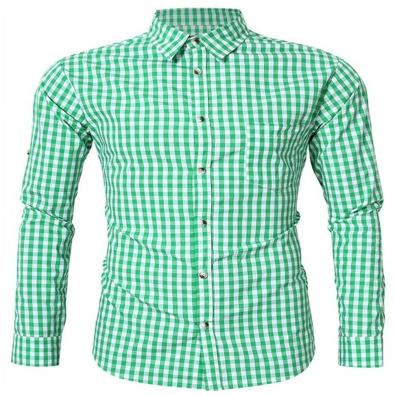 Tzou Oktoberfest Shirt for Men Casual Long-Sleeve Plaid Dress Shirt for Men Classical Checkered Button Down Shirts German Bavarian Costume Beer Festival Shirt Green S