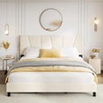thumbnail image 3 of Ourlova King Bed Frame with Headboard Linen Upholstered Platform Bed with Adjustable Diagonal Channel Tufted Headboard Mattress Foundation with Strong Wooden Slats Box Spring Optional Beige, 3 of 7