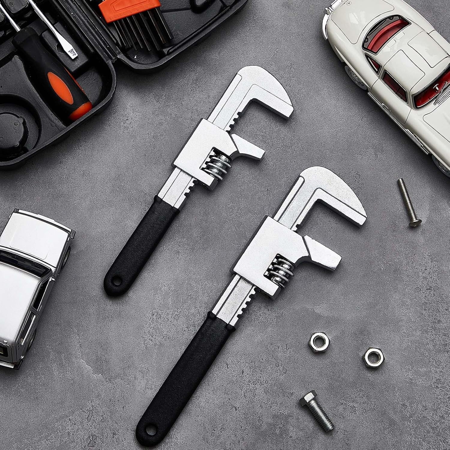 2 Pcs Adjustable Wrench Set 9 11 Inch, Wide Jaw Adjustable Wrenches Opening up to 2.9 Inch Versatile Use in Auto, Plumbing and Household Repairs, Construction, Garage, Workshop