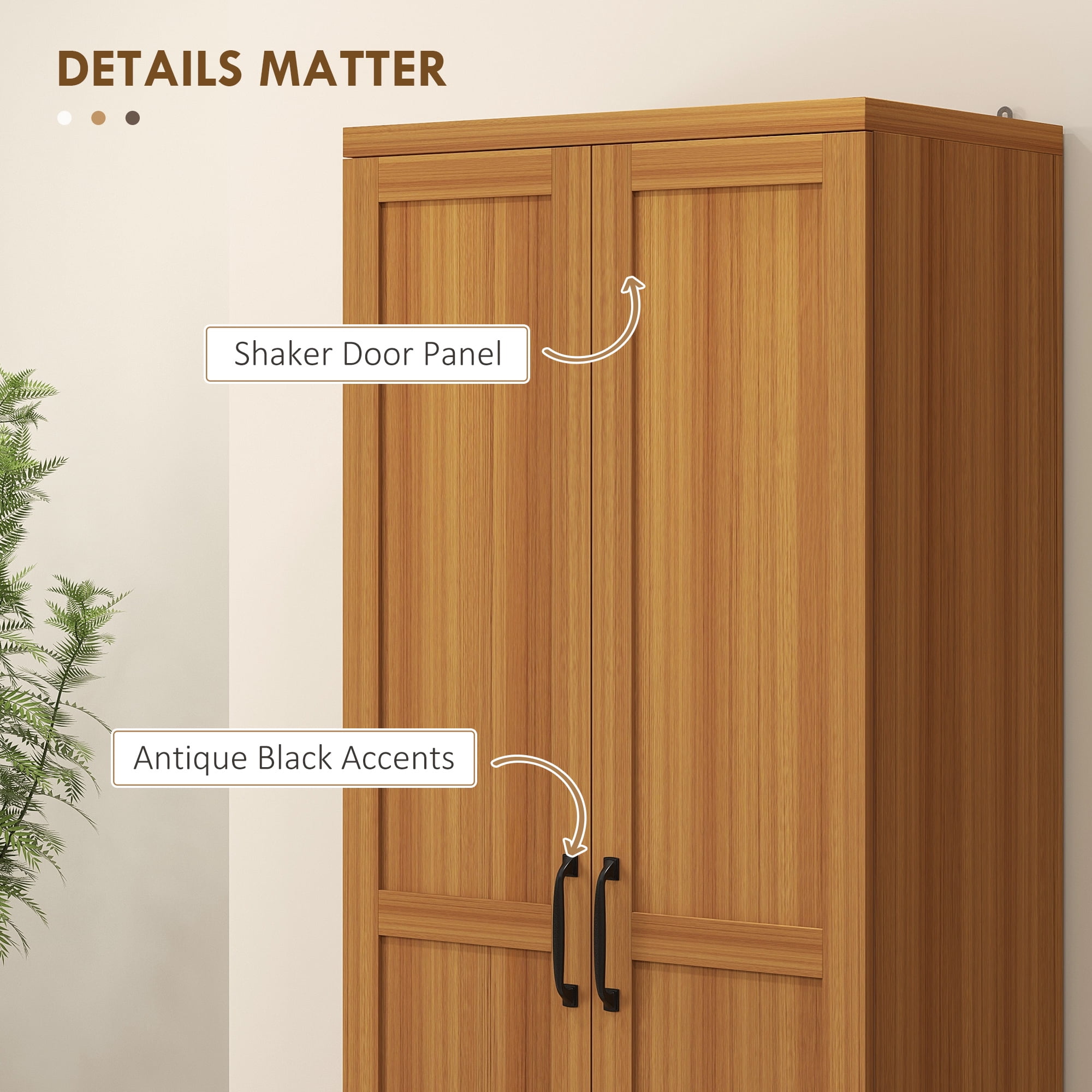 HOMCOM Kitchen Pantry, Freestanding 5-tier Storage Cabinet with 2 Adjustable Shelves for Dining Room, Living Room, Teak Wood Grain