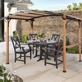 thumbnail image 4 of MeetLeisure 13'x8.5' Outdoor Patio Pergola, Steel Frame Arched Top Pergola with Canopy Shades, Built-in Bar Shelf, Brown, 4 of 9