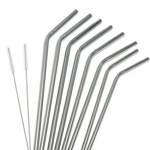 LABRIMP 8Pcs Stainless Steel Bent Drinking Straw for Party Drinks Silver 8.5in