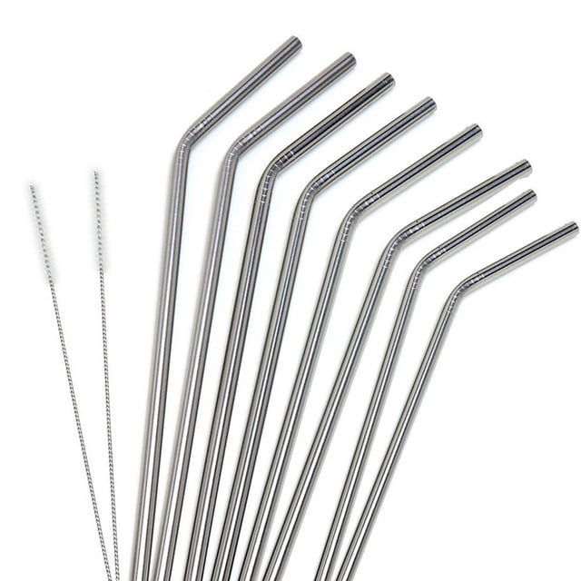 FOMIYES 8Ud Pajillas Dobles De Acero Inoxidable Con Cepillo Para Cócteles Y Café