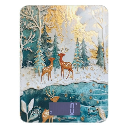 

Kitchen Electronic Scale Food Scale 7.68x5.71 inch Multifunctional Digital Kitchen Scale Tempered Glass Decorative Baking Cooking Meal Preparation Christmas Deer in The Snow