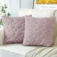 thumbnail image 2 of Aisbo Luxury Block Reversible Square Faux Fur Decorative Throw Pillow Cover,Hidden Zipper,18in*18in,Dark Pink,2 Pack, 2 of 5