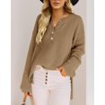 thumbnail image 2 of HSHDLDF Women's Oversized Sweaters Batwing Long Sleeve Loose V Neck Button Henley Tops Pullover Knit Jumper, 2 of 5