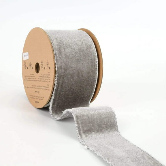 LaRibbons 2 1/2" Velvet Wired Ribbon Silver, 10 Yard Roll