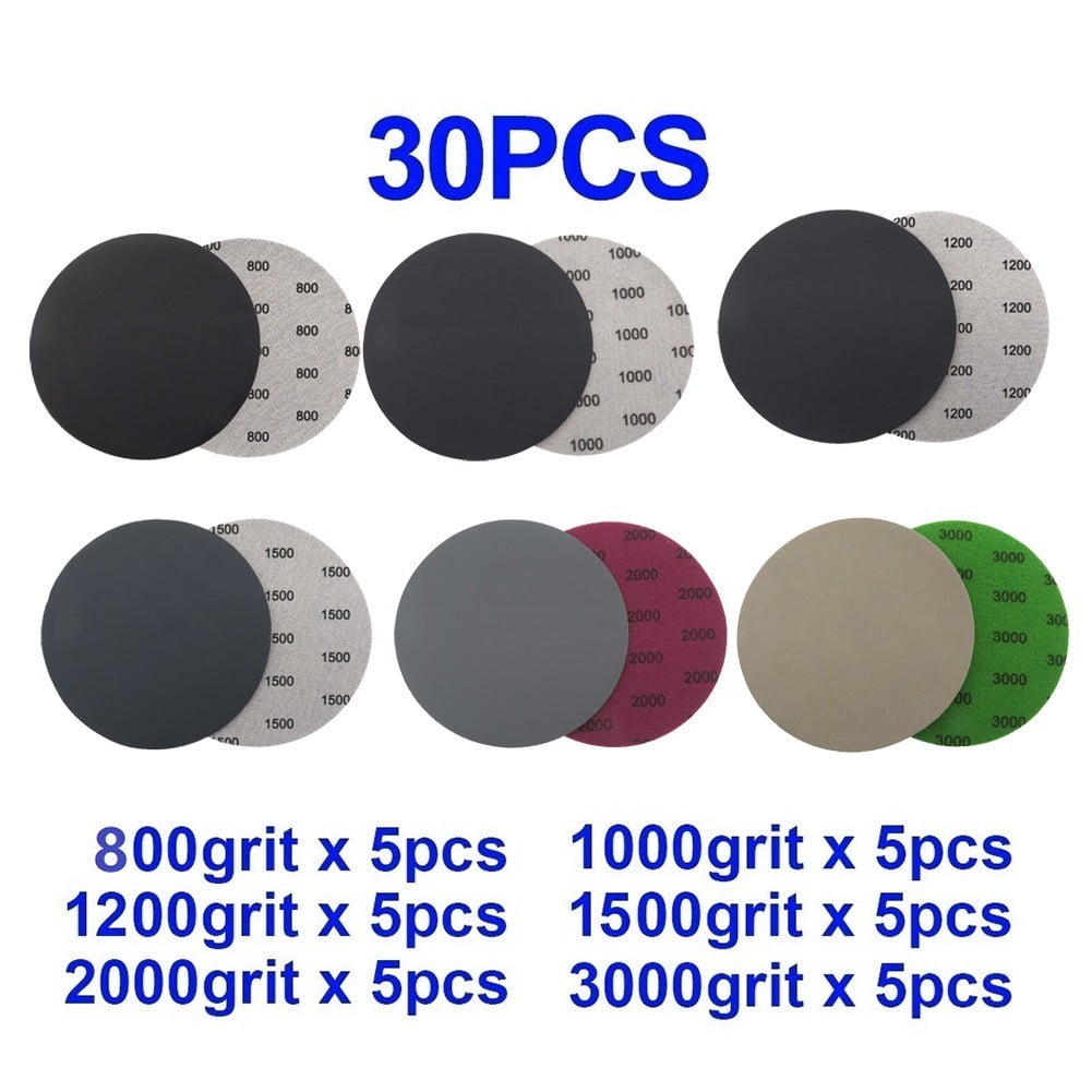 30Pcs 125mm Wet&Dry Sanding Discs 5-Inch Hook And Loop Sandpaper 800~3000 Grit 