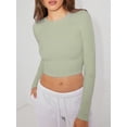 thumbnail image 4 of Mialoley Femmes Été Ajusté Crop Tops Slim Couleur Unie Manches Longues Col Rond Montrer Tops Nombril Streetwear, 4 of 6