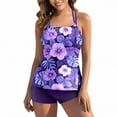 thumbnail image 2 of Women 2 Piece Tankini Set Tropical Floral Printed Halter Swimsuits Boyleg Shorts Swim Outfits Swimwear (XL, Purple #A), 2 of 7