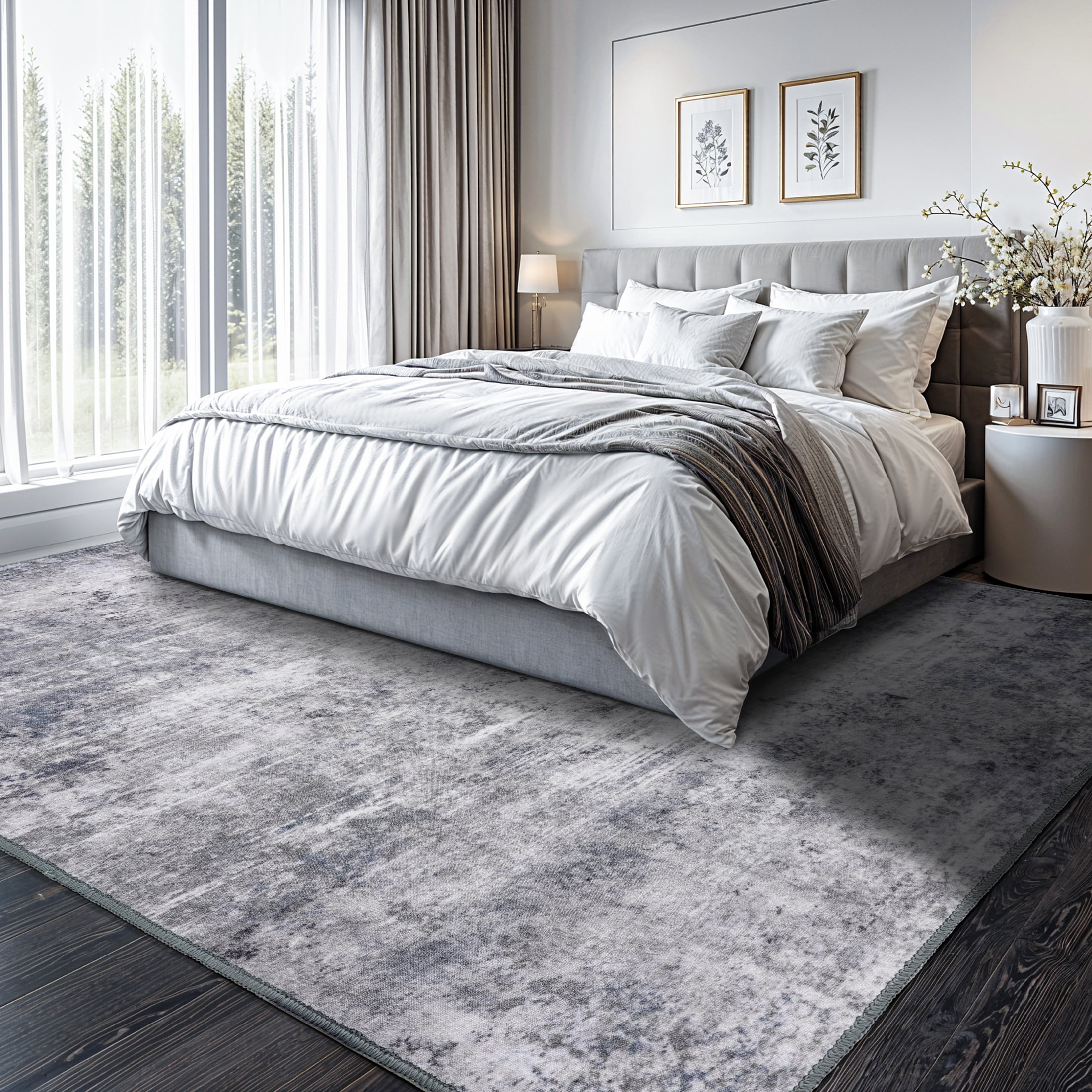 SONORO KATE 8'x10' Area Rugs for Living Room, Machine Washable Oriental Vintage Non Slip Soft Indoor Area Carpet, Gray/Blue/Purple