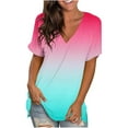 thumbnail image 2 of XIAfhje Womens Summer Tops V Neck Short Sleeve Basic Tee Casual Loose Fit Gradient Color T-Shirt Soft Comfy Blouse Tunic Tops, 2 of 4