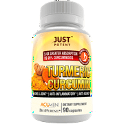 Just Potent Turmeric Curcumin Supplement | Ultra-High Absorption | 90 Capsules