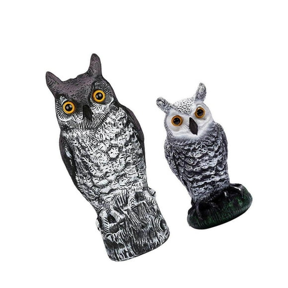 2x Owl Scarecrow Decoy Owl scare and squirrels Figurine Pigeons Bird Sculpture Owl Deterrents Pest Repellent