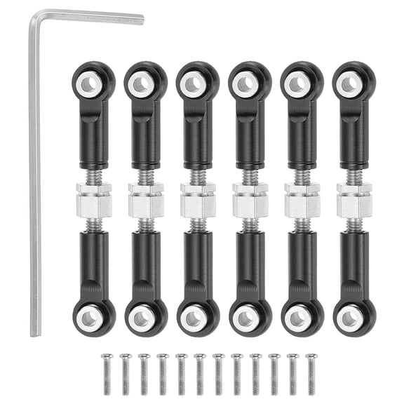 6 Pcs Steering Servo Turnbuckle Rod RC Aluminum Alloy Linkages for A959 A969 A979 K929 1/18  On-Road RC Car (Black, 37mm)