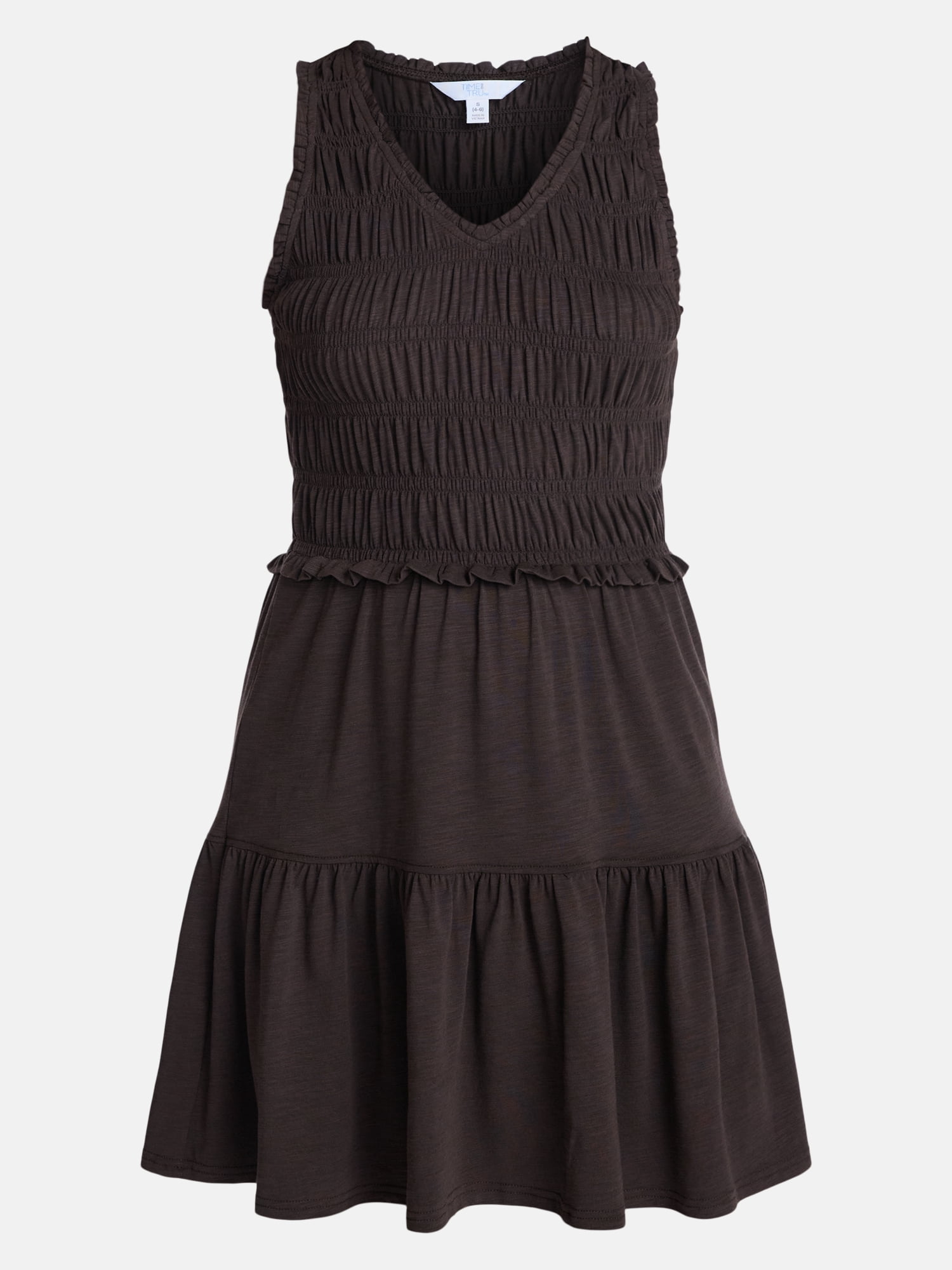 Time and Tru Women's Smocked Sleeveless Mini Dress with Ruffle Trim, Sizes XS-XXXL